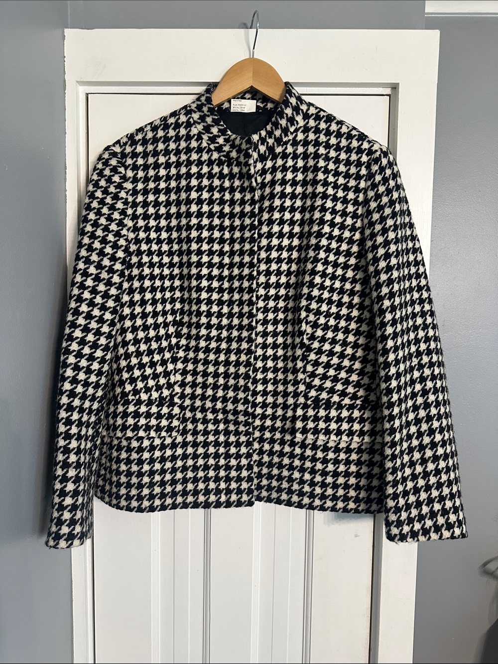 Olsen Collection 100% Wool Houndstooth Mock Neck Jacket Size 14 502300121